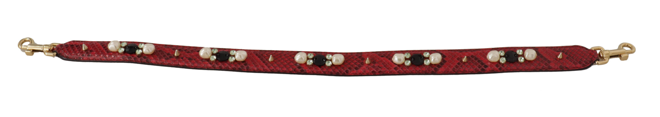 Red Exotic Leather Crystals Bag Shoulder Strap Python