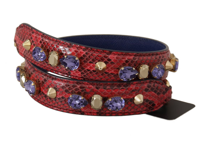 Red Exotic Leather Crystals Bag Shoulder Strap Python