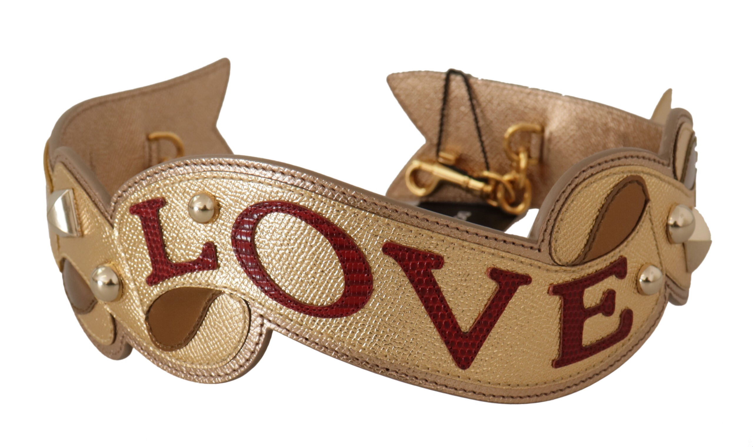 Gold Leather Love Patch Bag Shoulder Strap