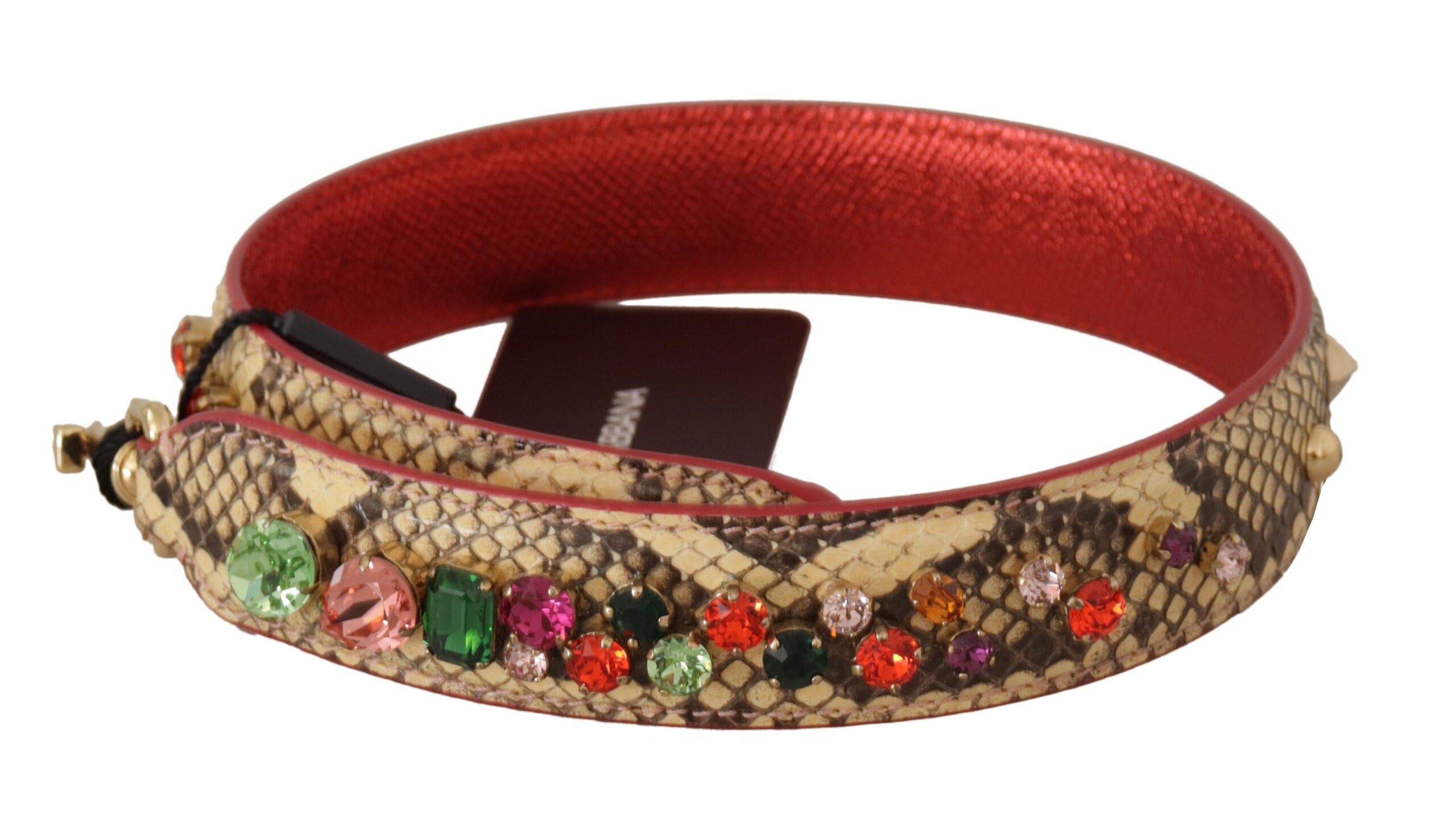 Beige Exotic Leather Crystals Shoulder Strap Python Bag