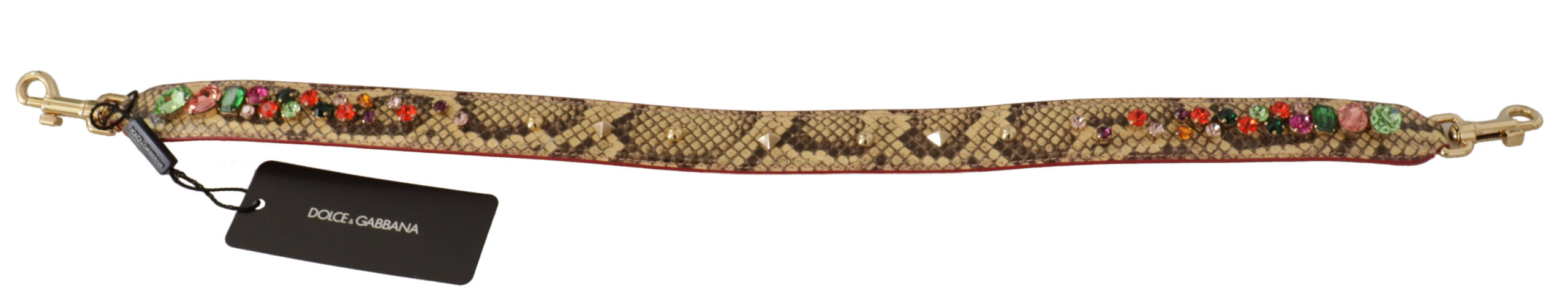 Beige Exotic Leather Crystals Shoulder Strap Python Bag