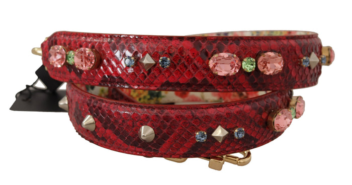 Red Exotic Leather Crystals Reversible Shoulder Strap Python Bag