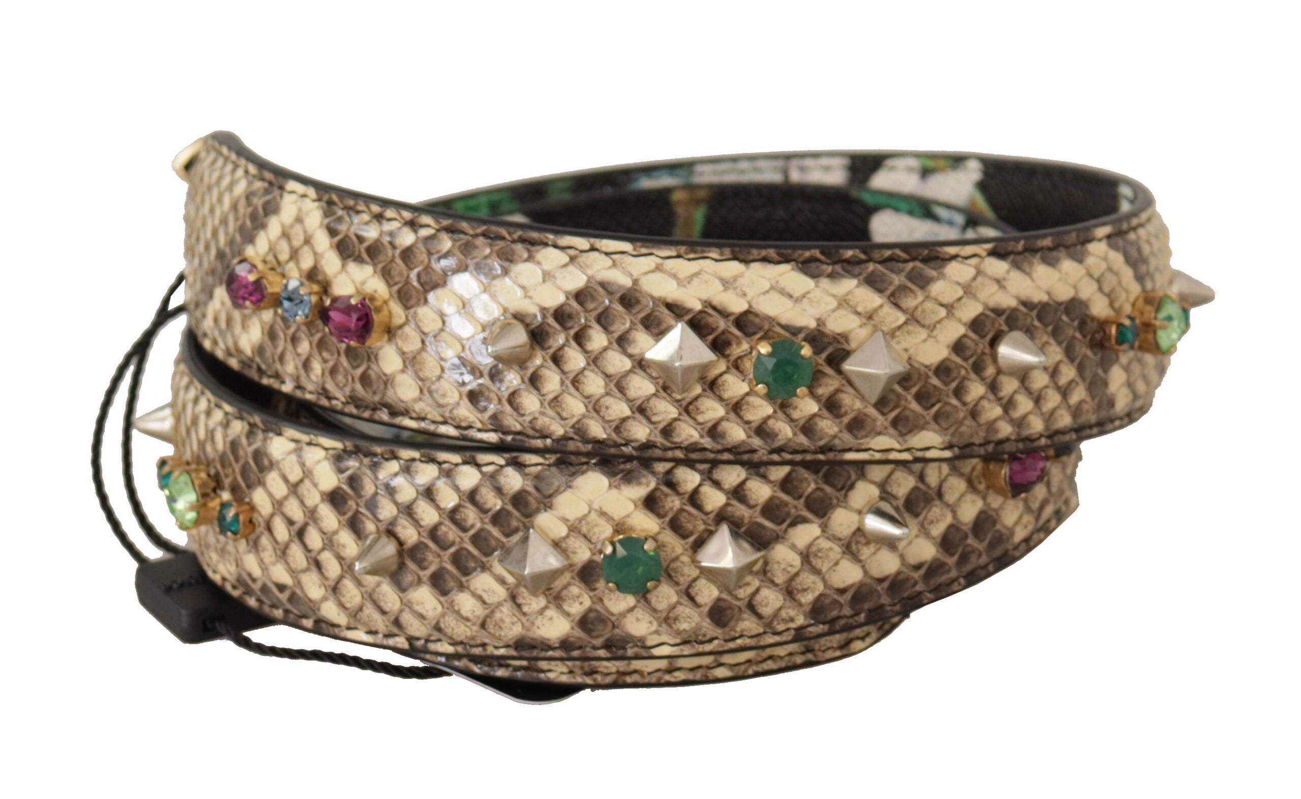 Beige Exotic Leather Crystals Reversible Shoulder Strap Python Bag