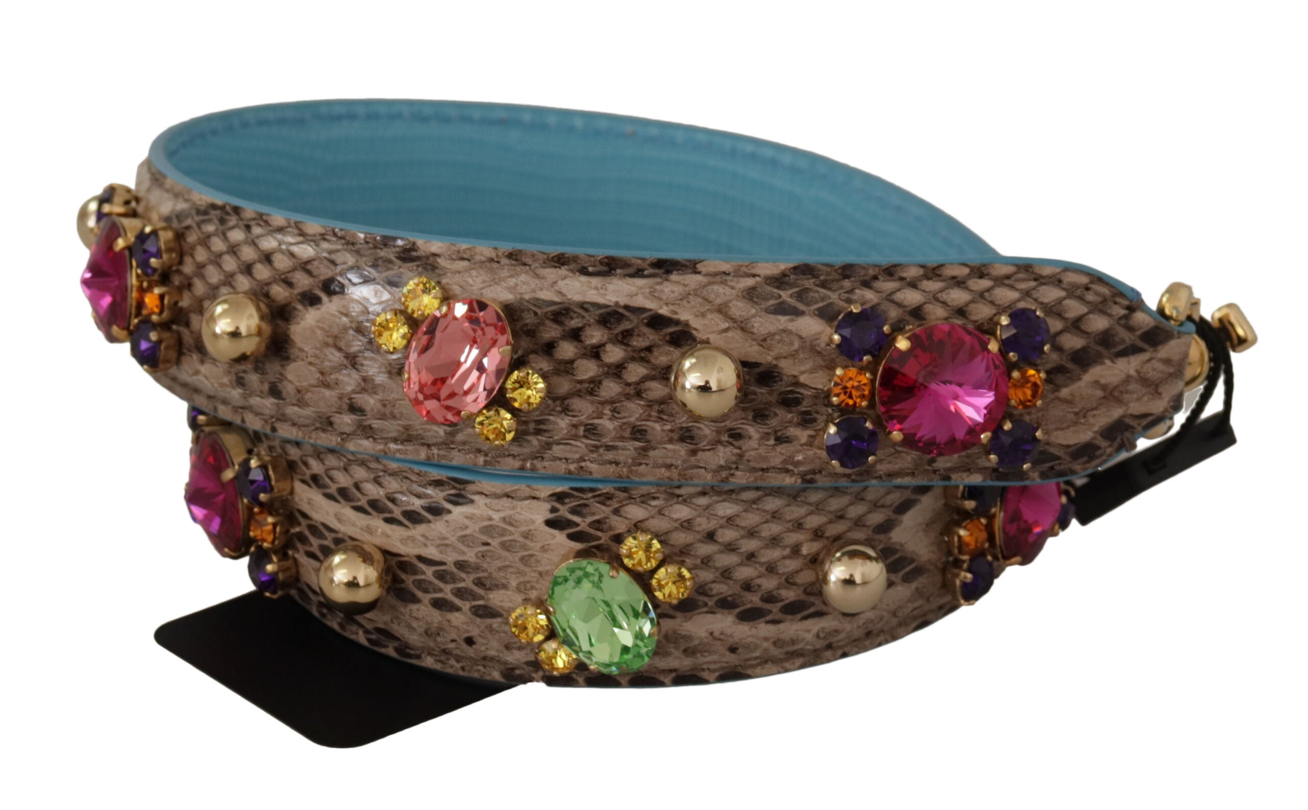 Brown Exotic Leather Crystals Shoulder Strap Python Bag