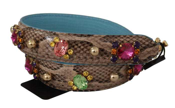 Brown Exotic Leather Crystals Shoulder Strap Python Bag
