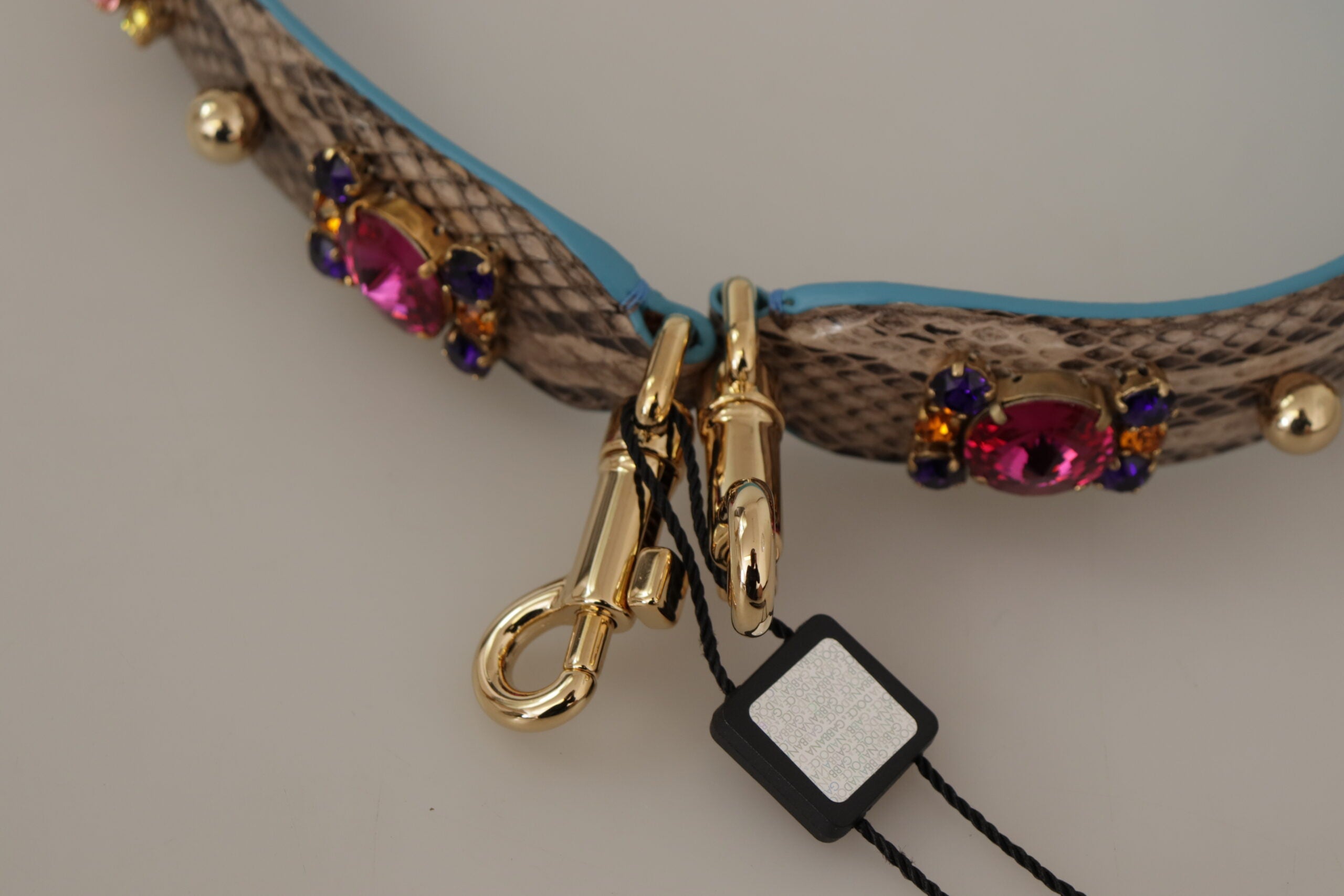 Brown Exotic Leather Crystals Shoulder Strap Python Bag