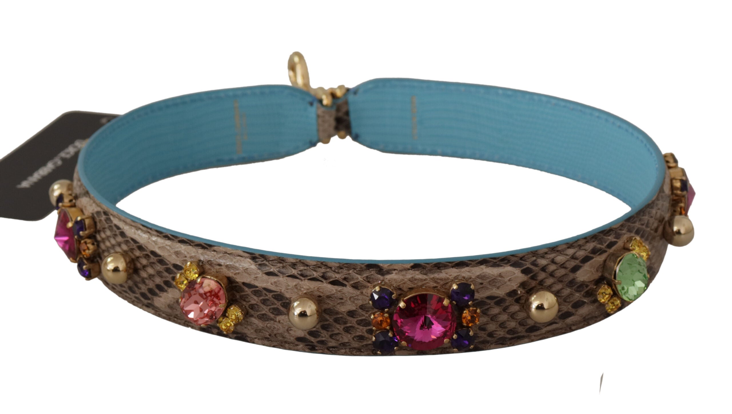 Brown Exotic Leather Crystals Shoulder Strap Python Bag