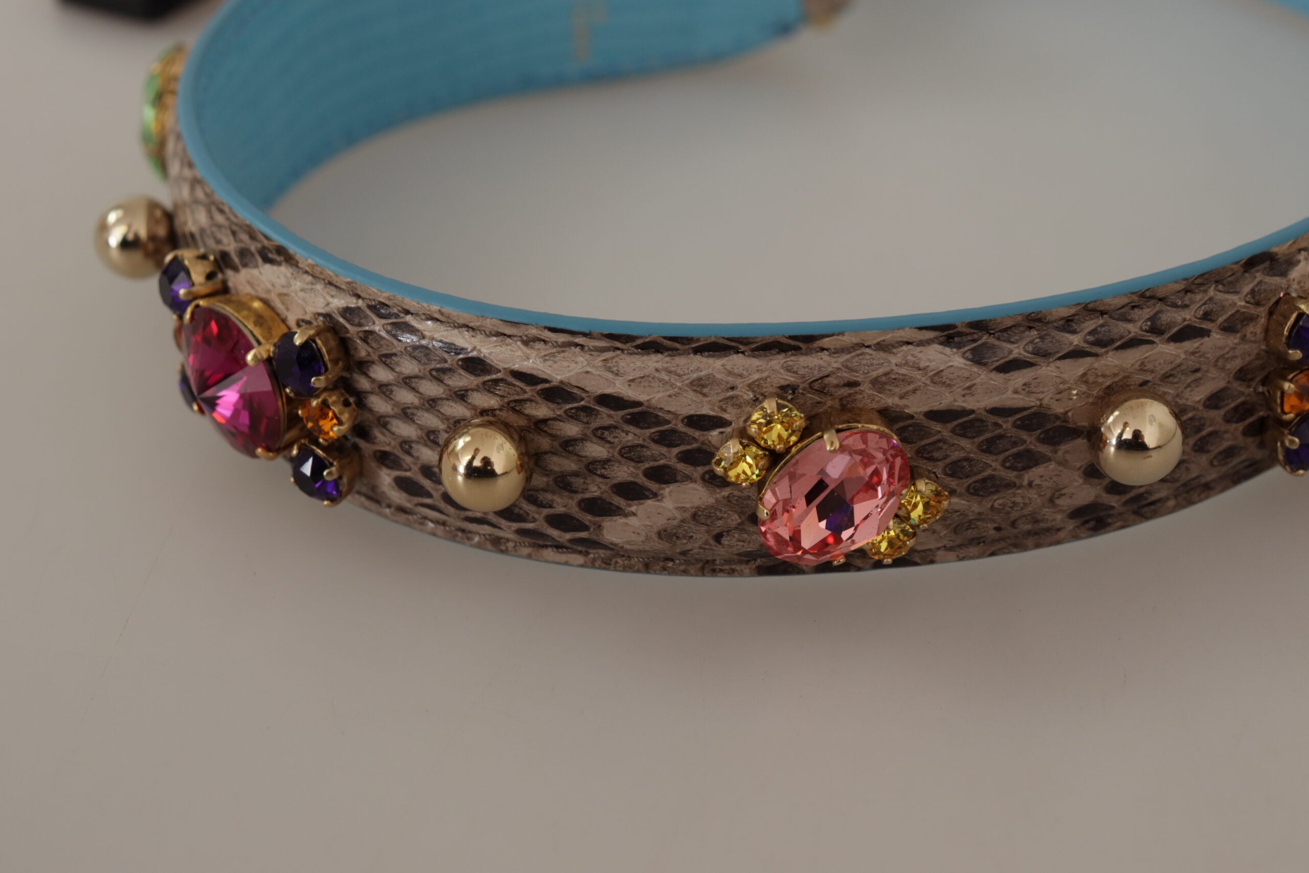 Brown Exotic Leather Crystals Shoulder Strap Python Bag