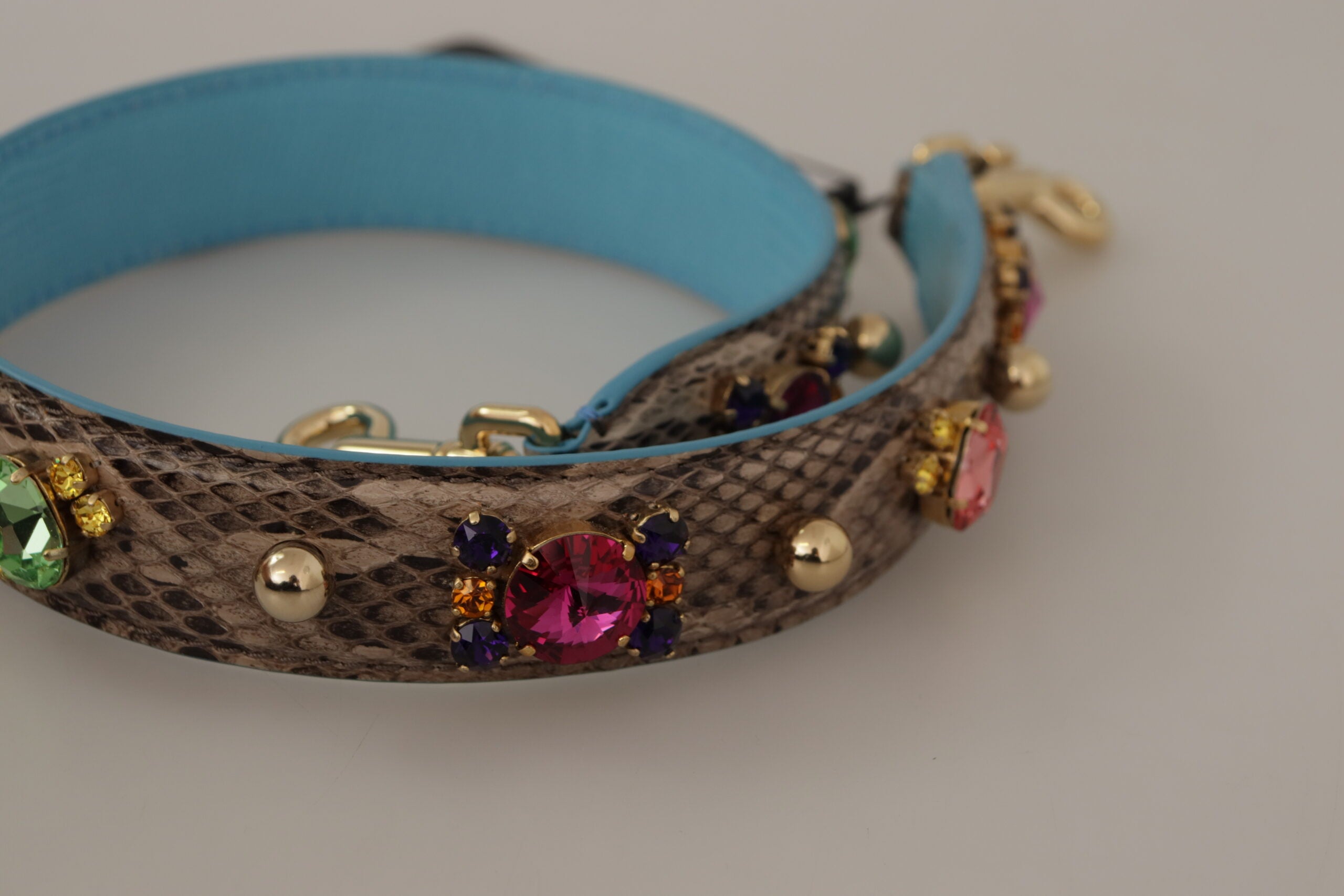 Brown Exotic Leather Crystals Shoulder Strap Python Bag