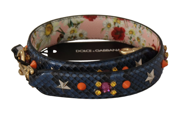 Blue Exotic Leather Crystals Reversible Shoulder Strap Python Bag