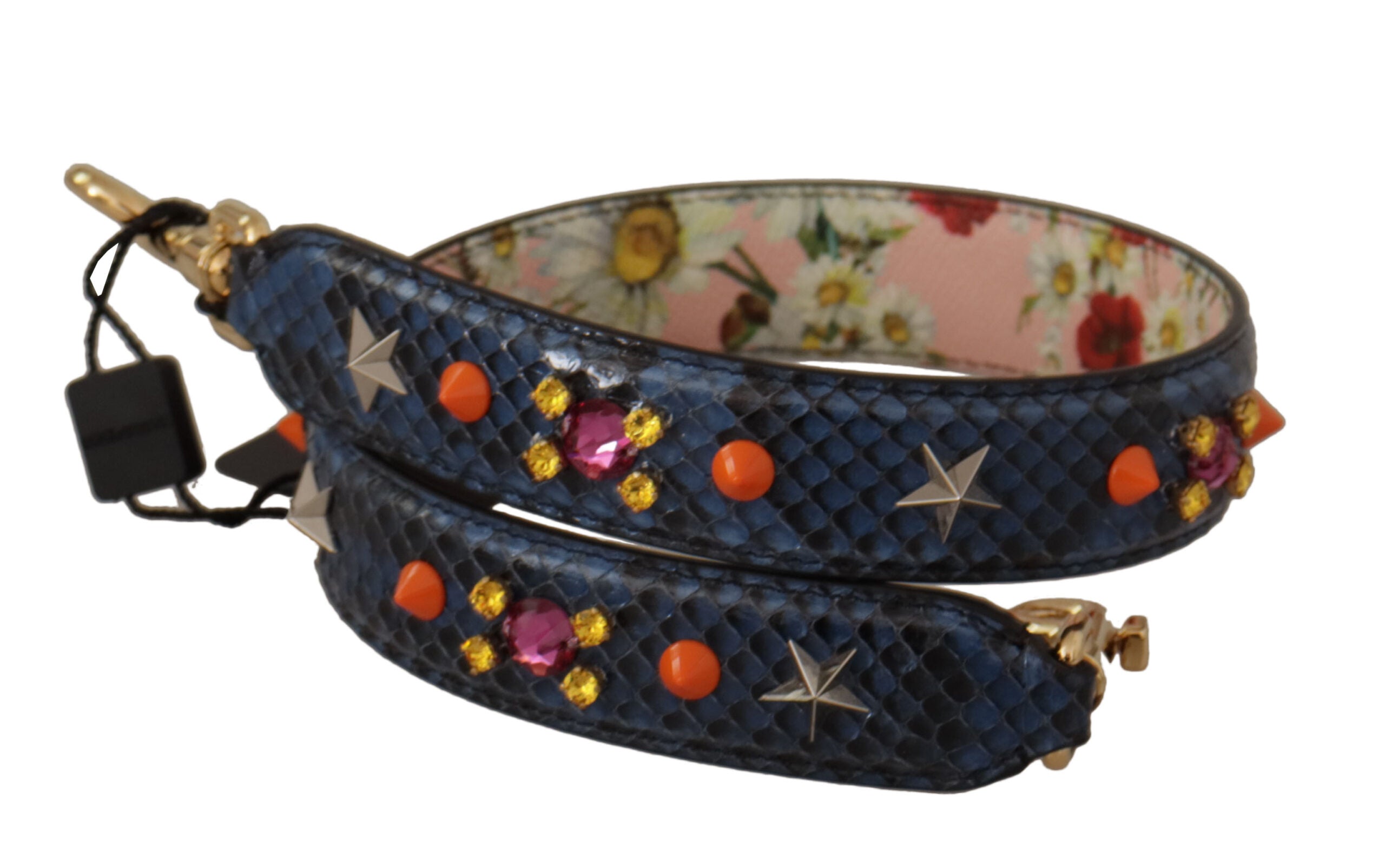 Blue Exotic Leather Crystals Reversible Shoulder Strap Python Bag