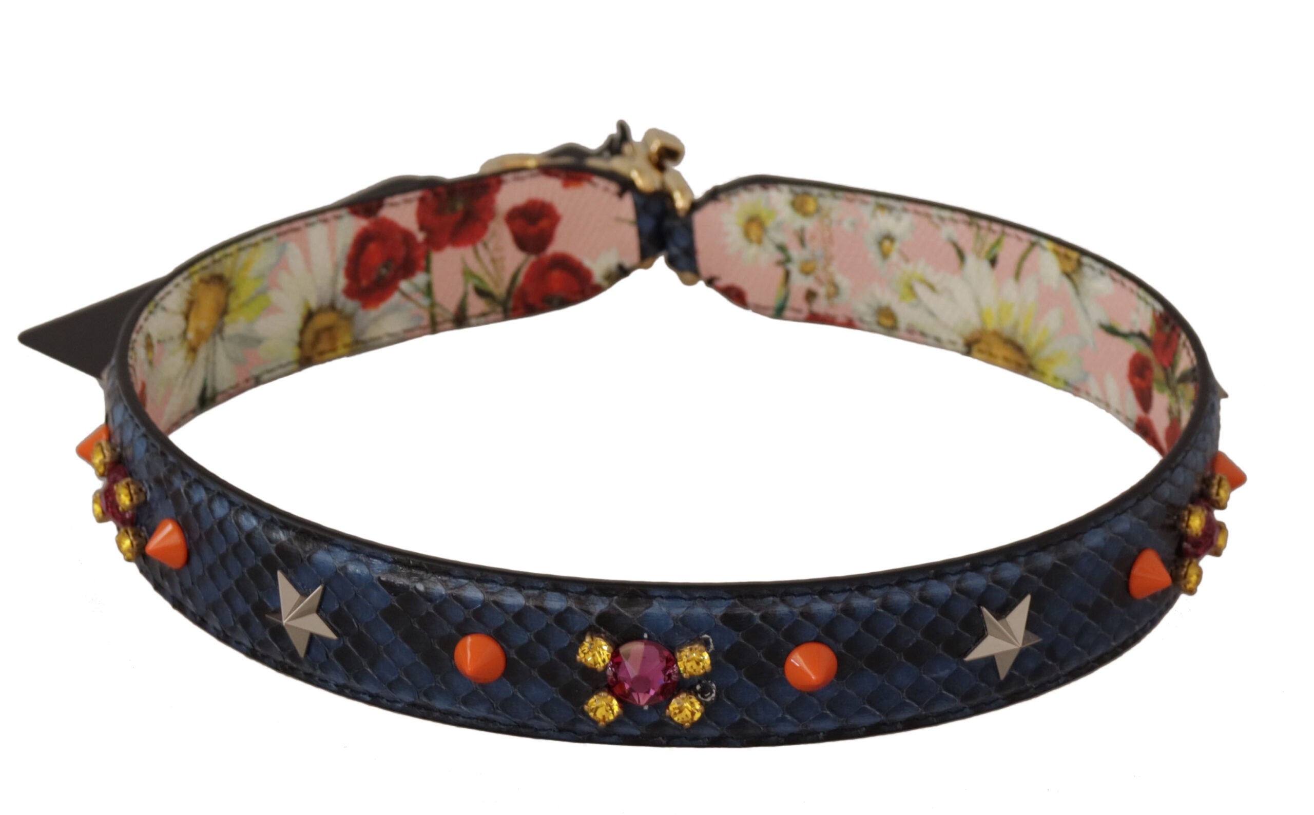 Blue Exotic Leather Crystals Reversible Shoulder Strap Python Bag