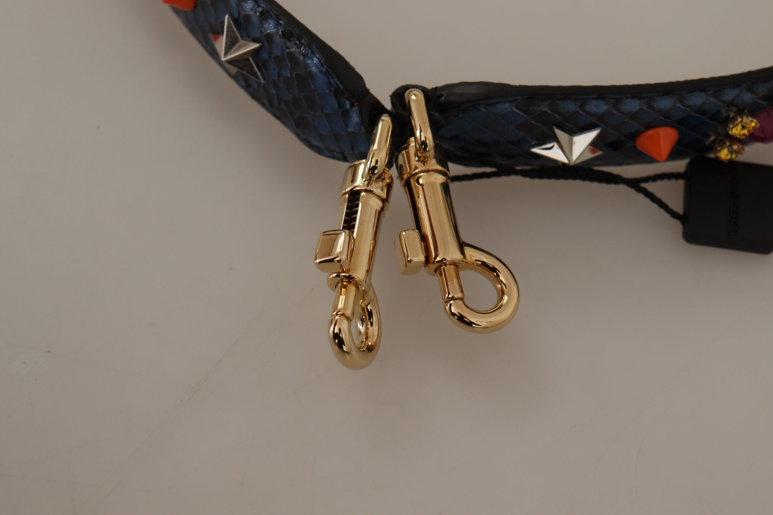Blue Exotic Leather Crystals Reversible Shoulder Strap Python Bag