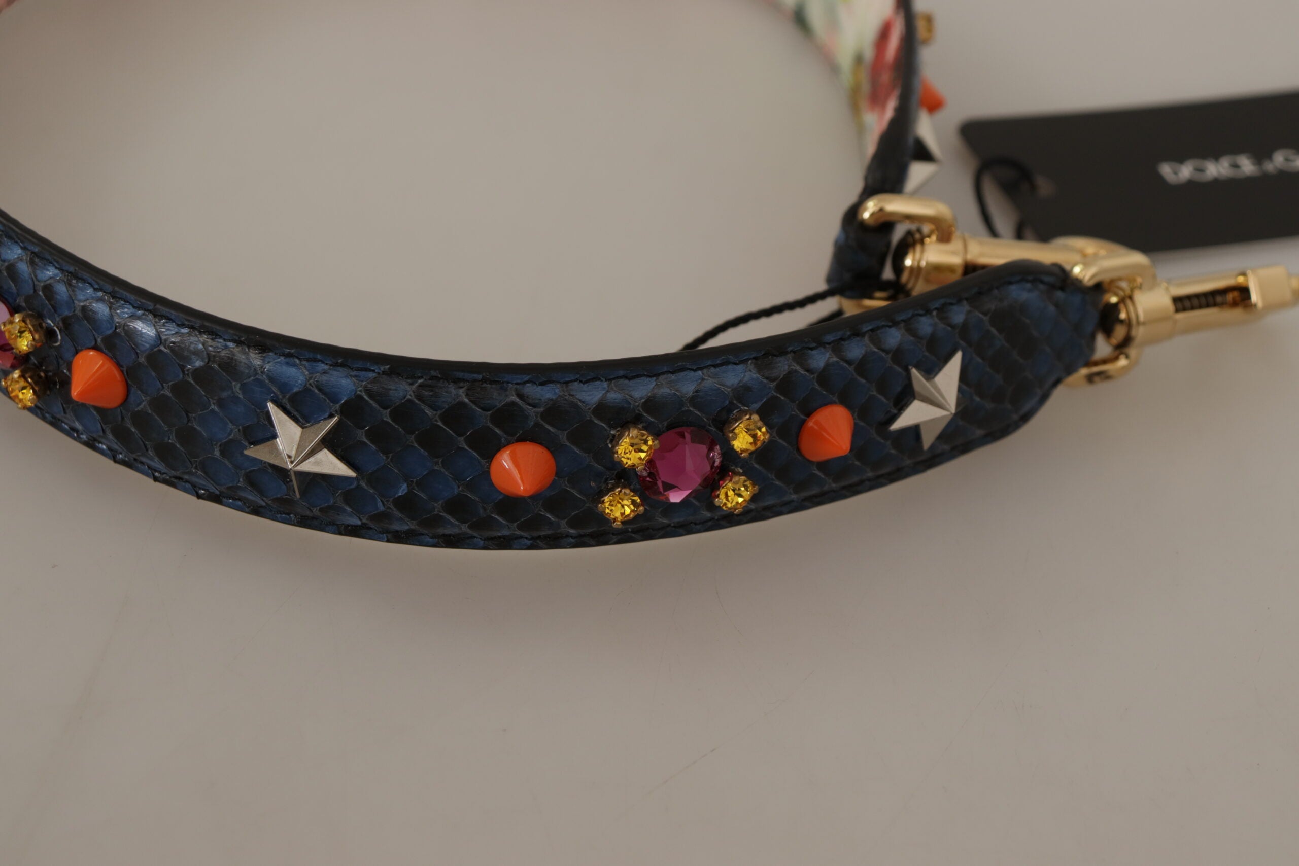 Blue Exotic Leather Crystals Reversible Shoulder Strap Python Bag