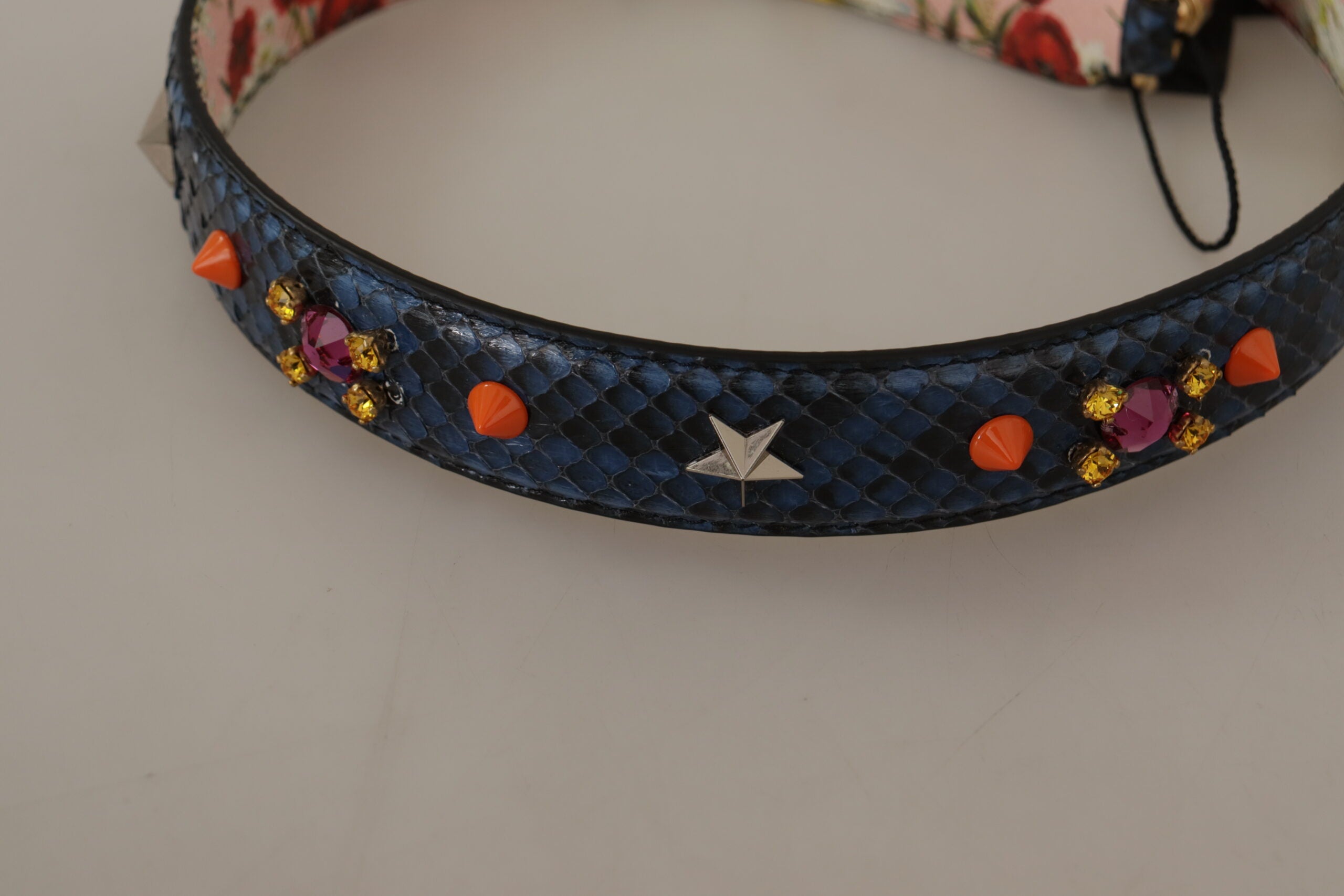 Blue Exotic Leather Crystals Reversible Shoulder Strap Python Bag