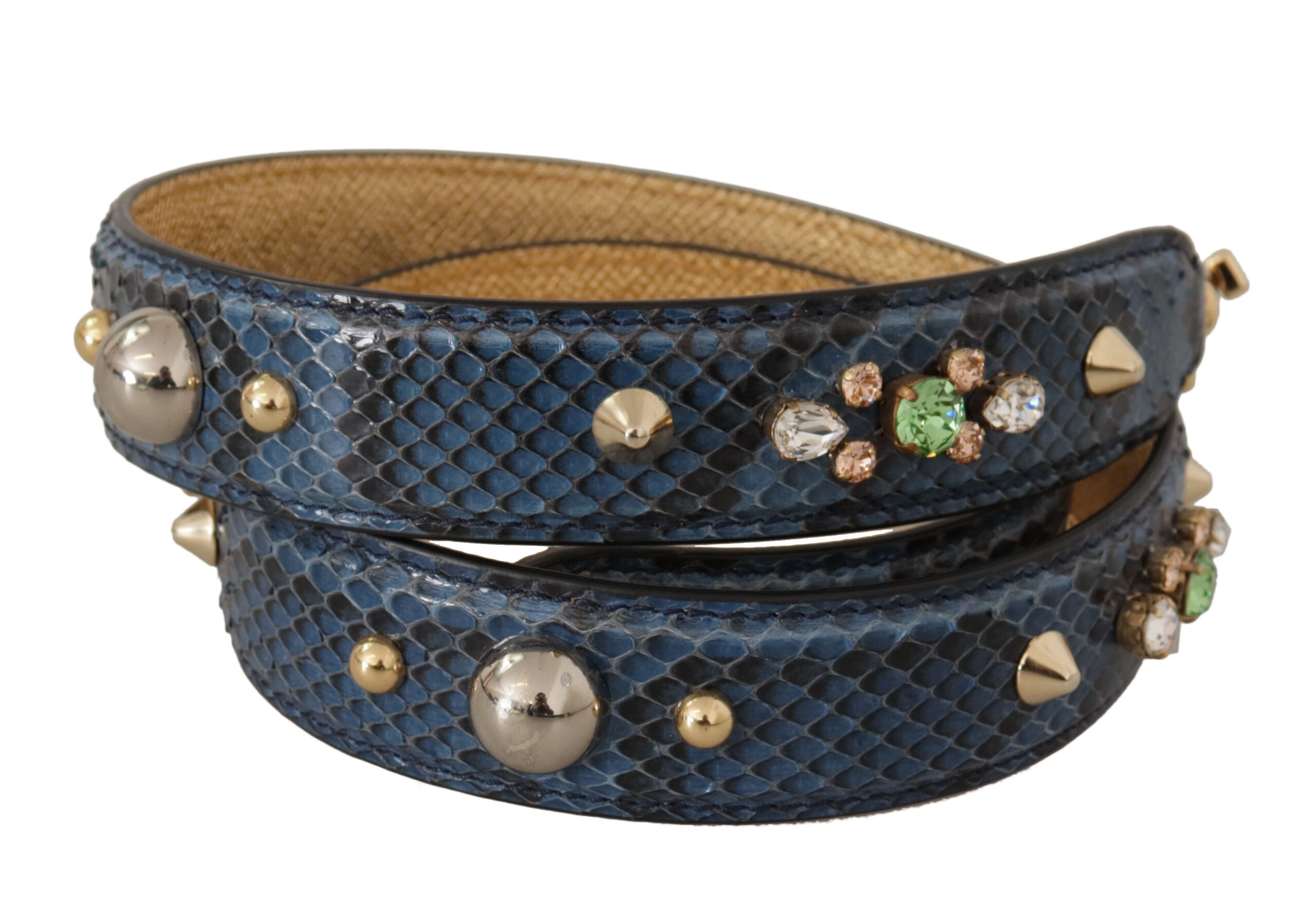 Blue Exotic Leather Crystals Shoulder Strap Python Bag