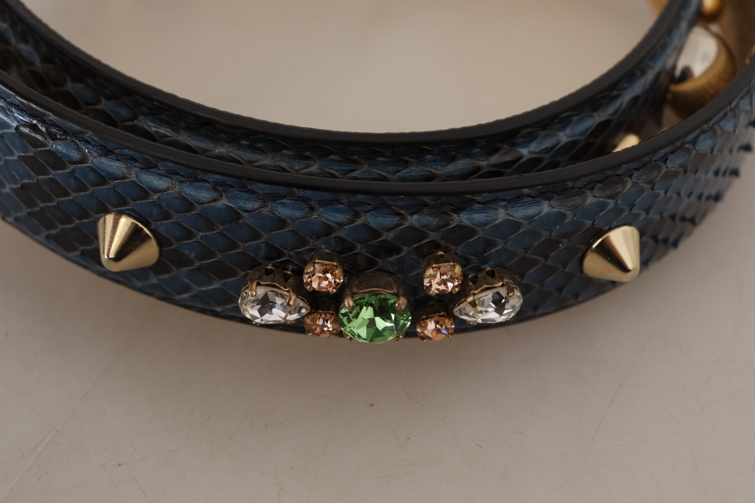 Blue Exotic Leather Crystals Shoulder Strap Python Bag