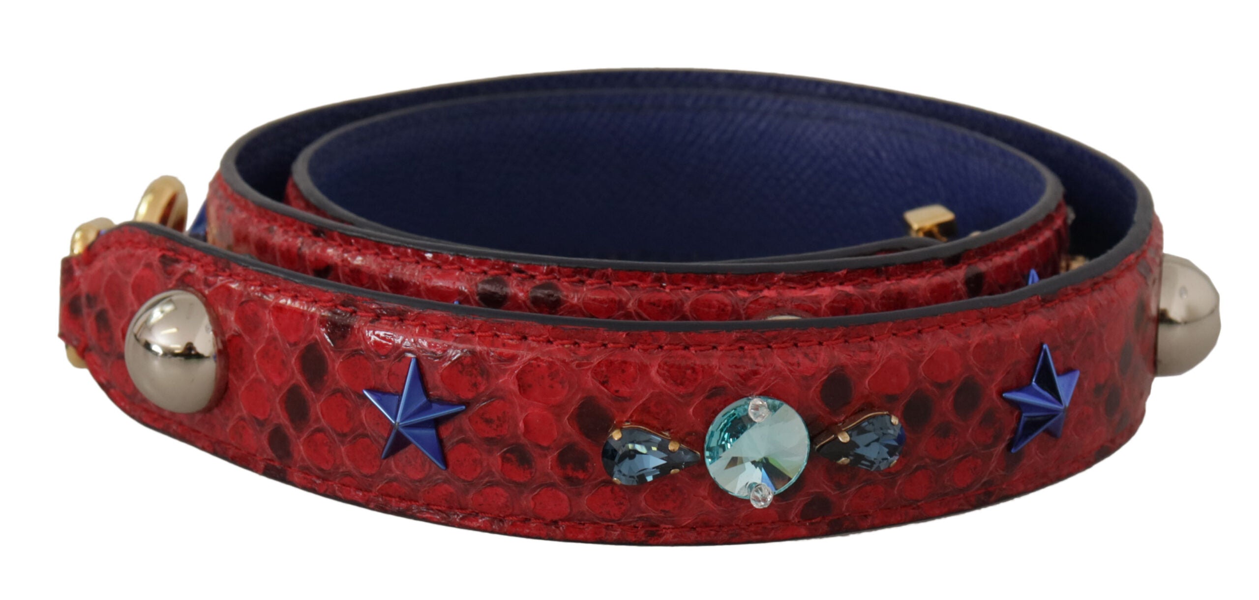 Red Exotic Leather Crystals Shoulder Strap Python Bag