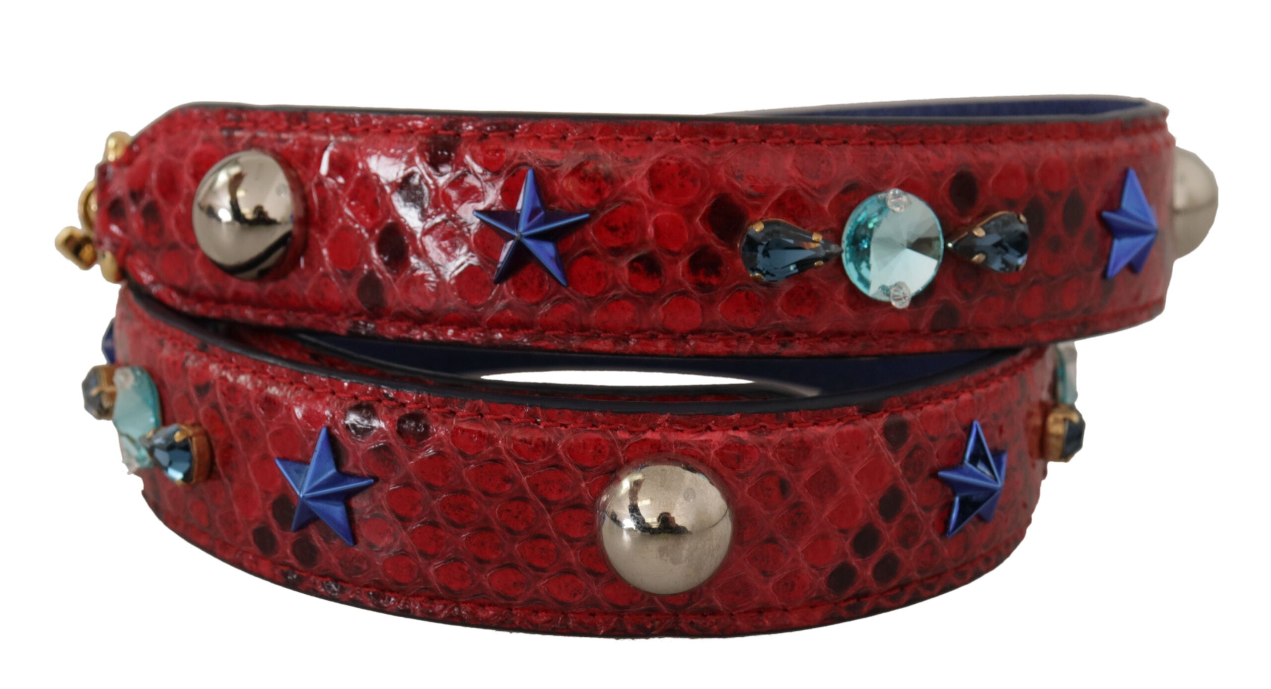 Red Exotic Leather Crystals Shoulder Strap Python Bag