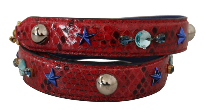 Red Exotic Leather Crystals Shoulder Strap Python Bag