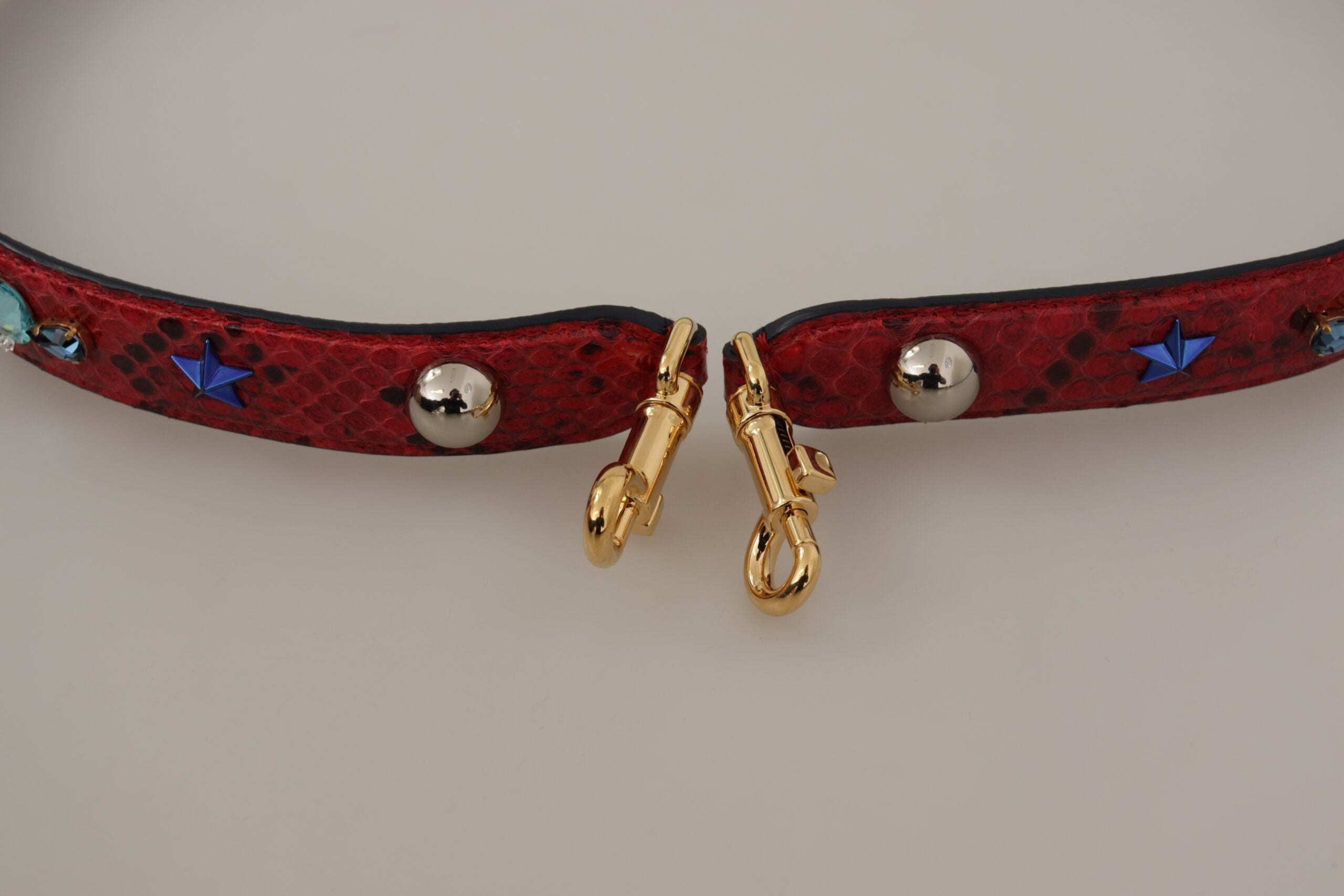 Red Exotic Leather Crystals Shoulder Strap Python Bag