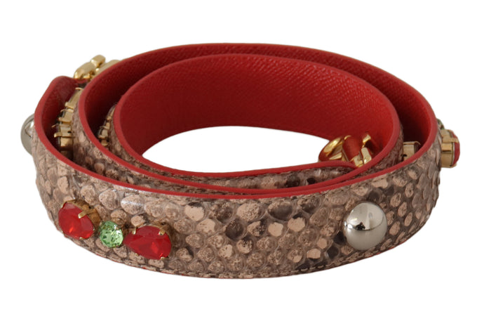 Brown Python Leather Crystals Shoulder Strap Bag