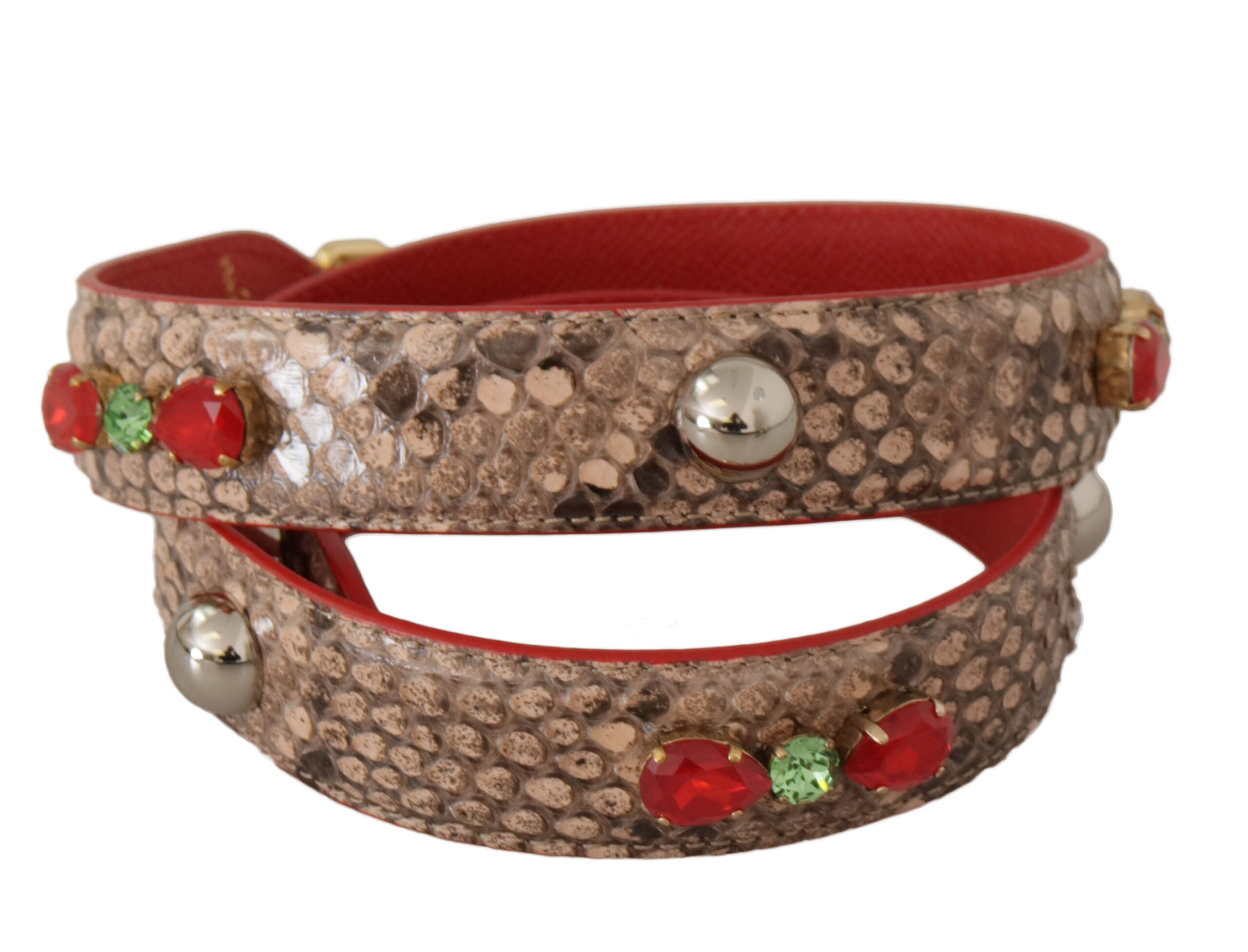Brown Python Leather Crystals Shoulder Strap Bag