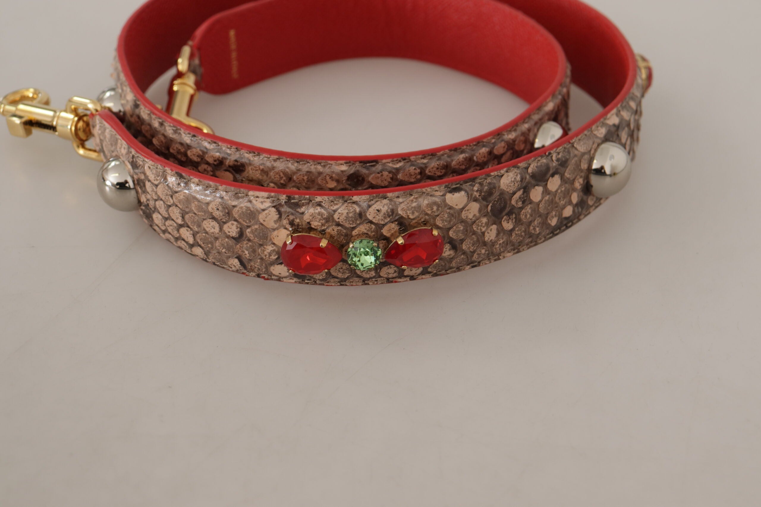 Brown Python Leather Crystals Shoulder Strap Bag