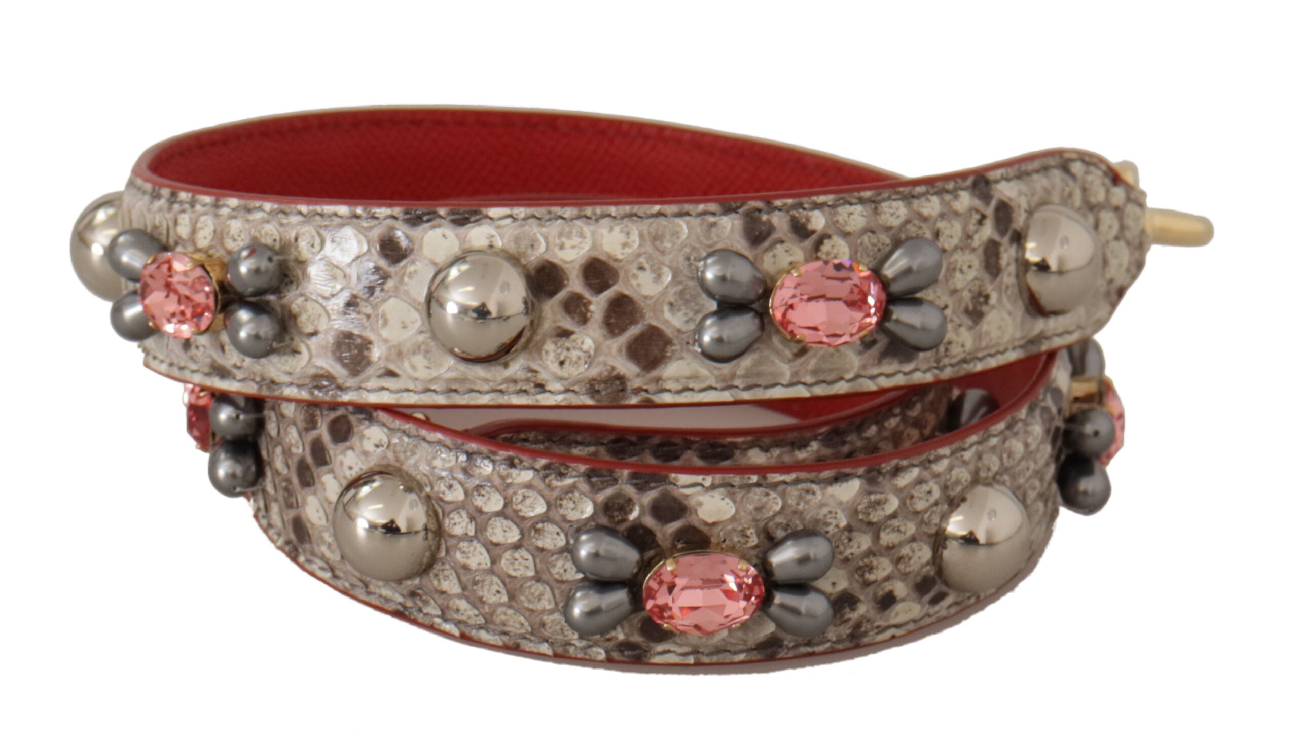 Beige Exotic Leather Studded Shoulder Strap Python Bag