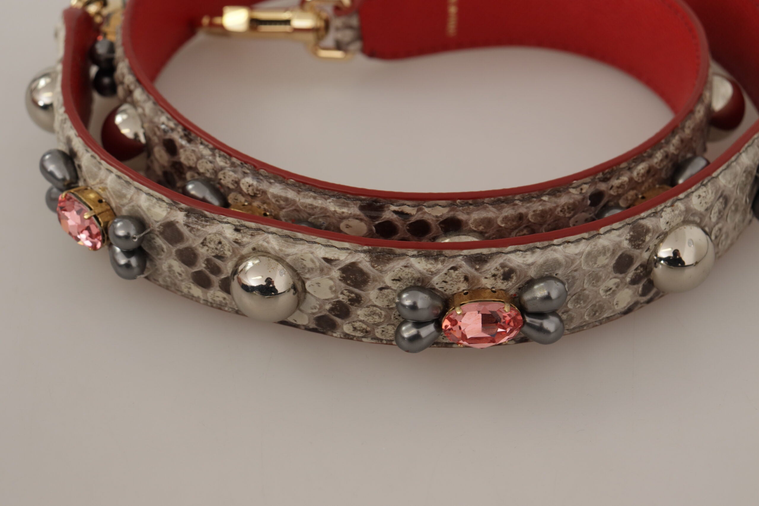 Beige Exotic Leather Studded Shoulder Strap Python Bag