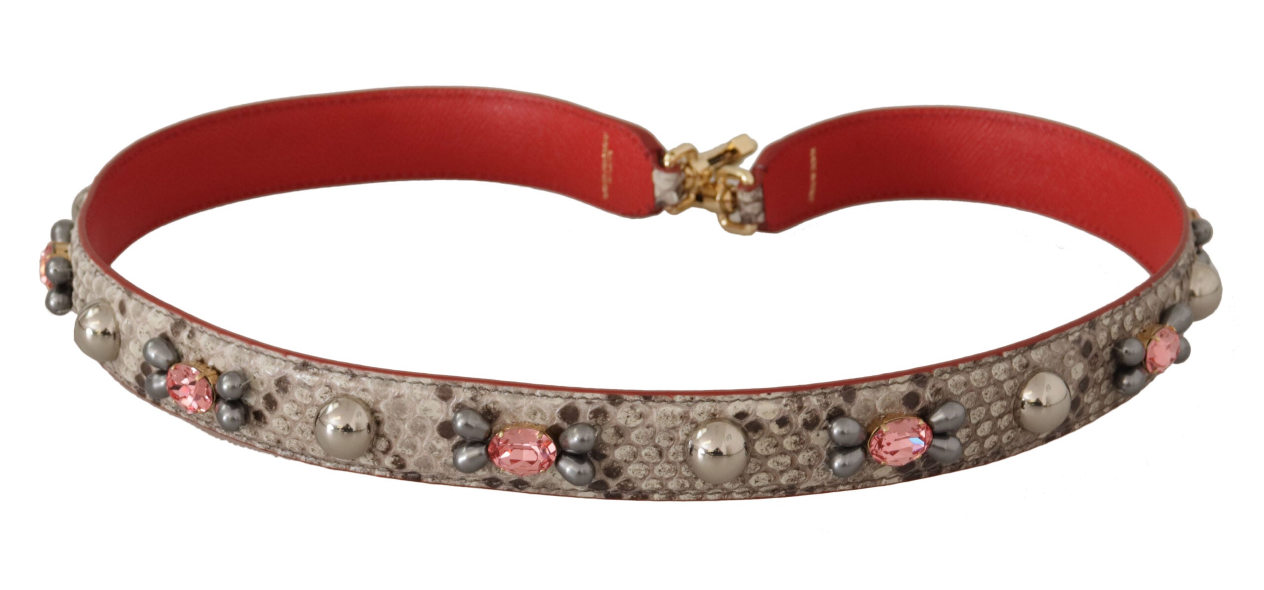 Beige Exotic Leather Studded Shoulder Strap Python Bag