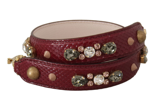 Bordeaux Leather Crystals Bag Shoulder Strap Python