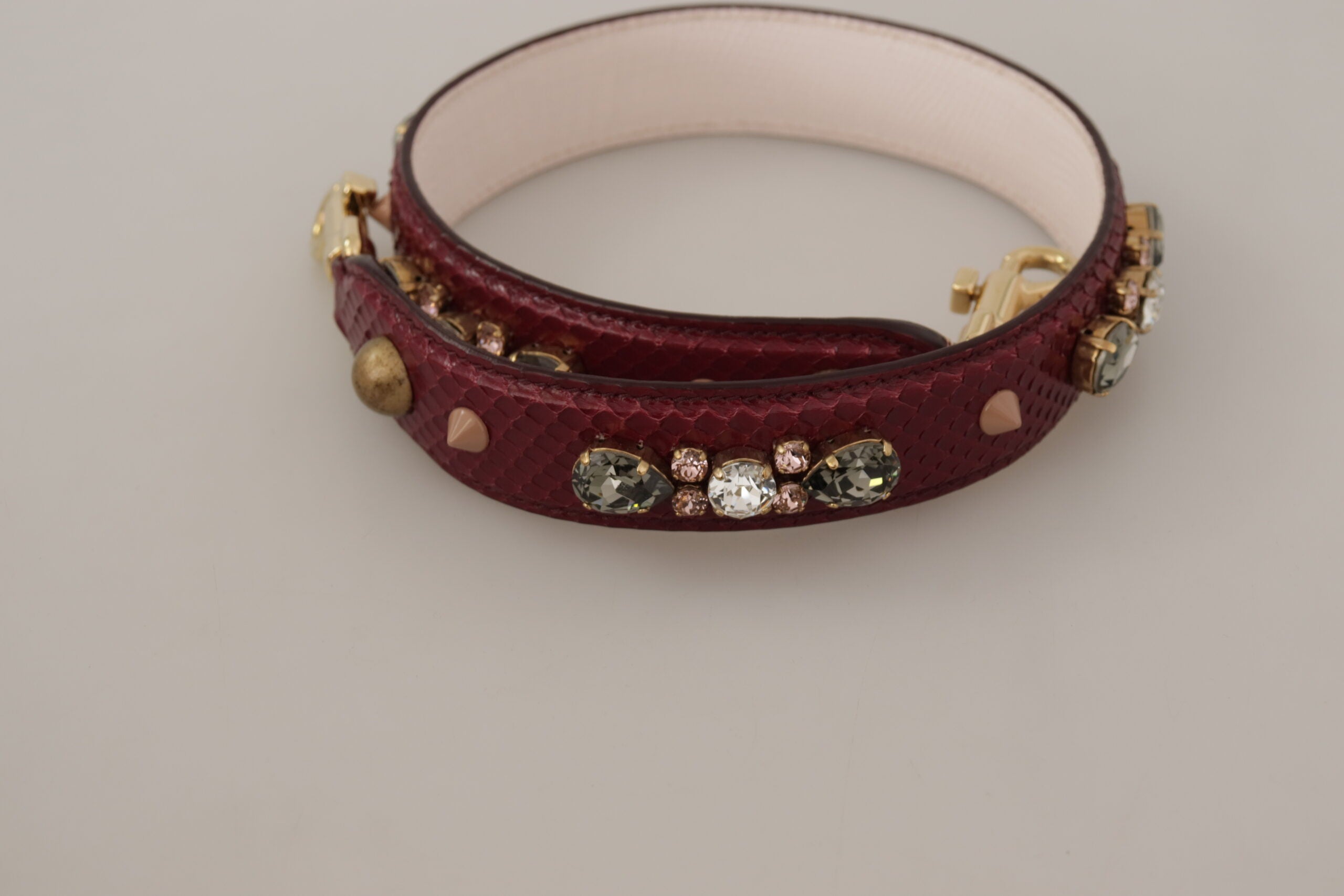 Bordeaux Leather Crystals Bag Shoulder Strap Python