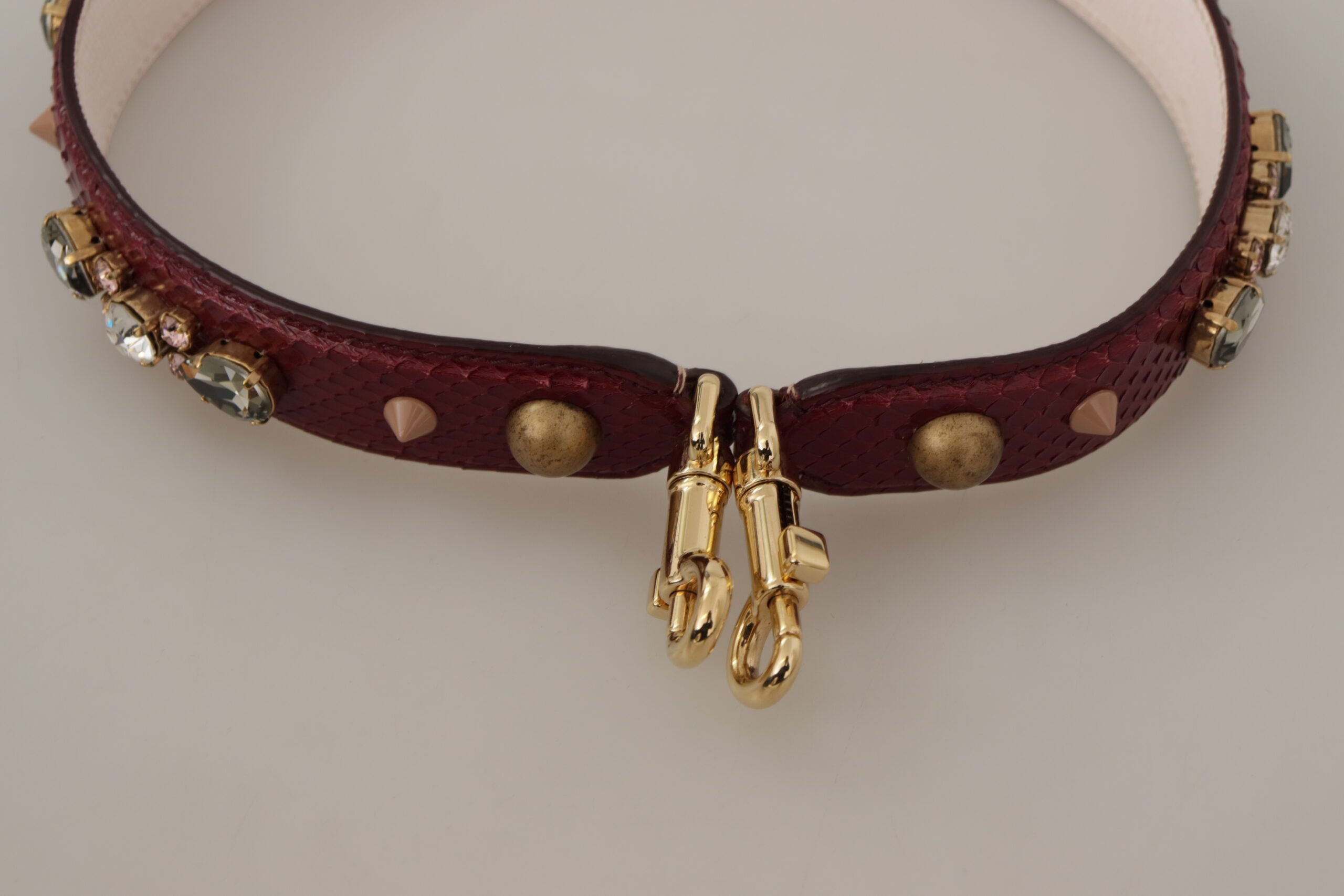 Bordeaux Leather Crystals Bag Shoulder Strap Python