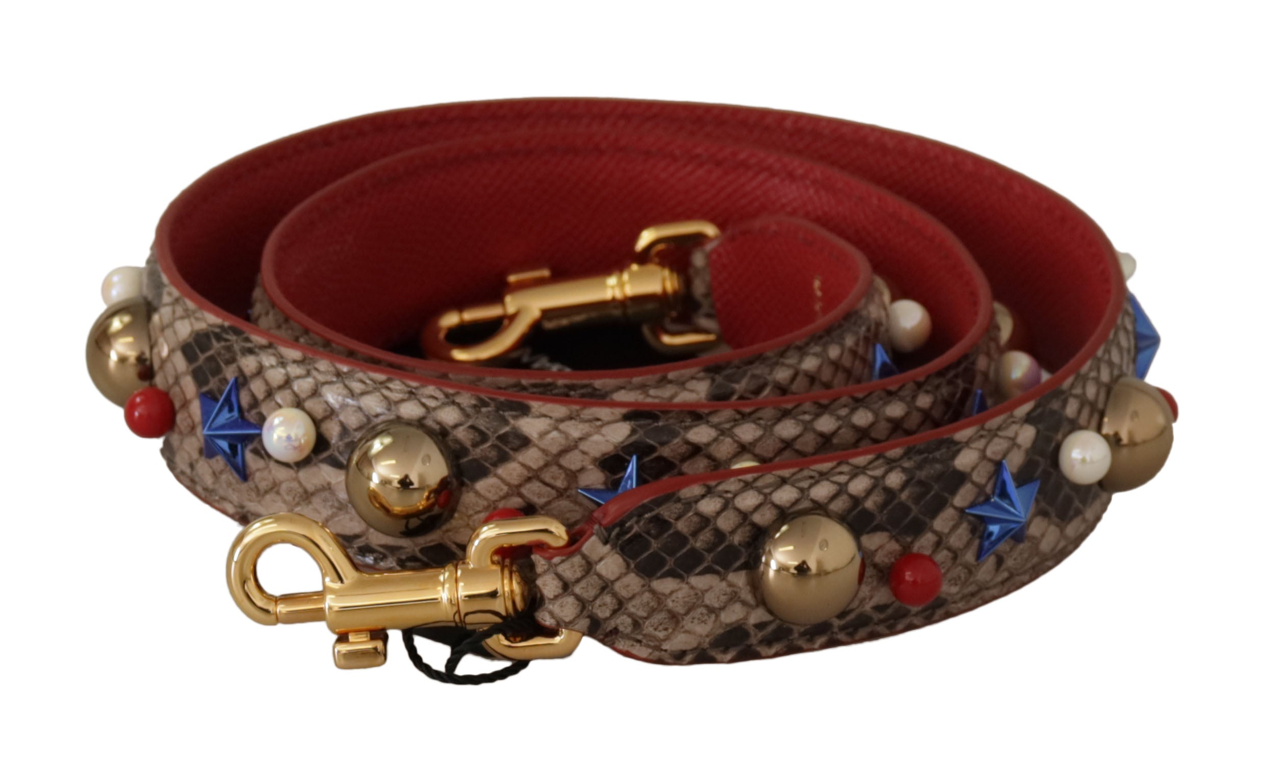 Brown Python Leather Studded Shoulder Strap Bag