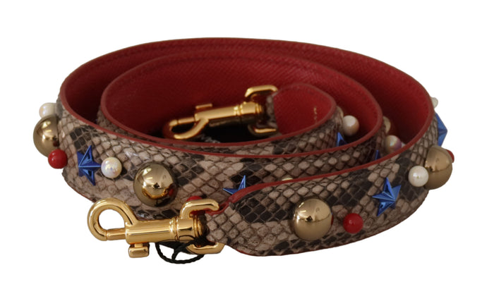 Brown Python Leather Studded Shoulder Strap Bag