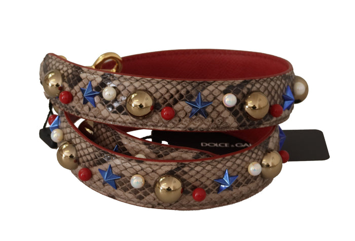 Brown Python Leather Studded Shoulder Strap Bag