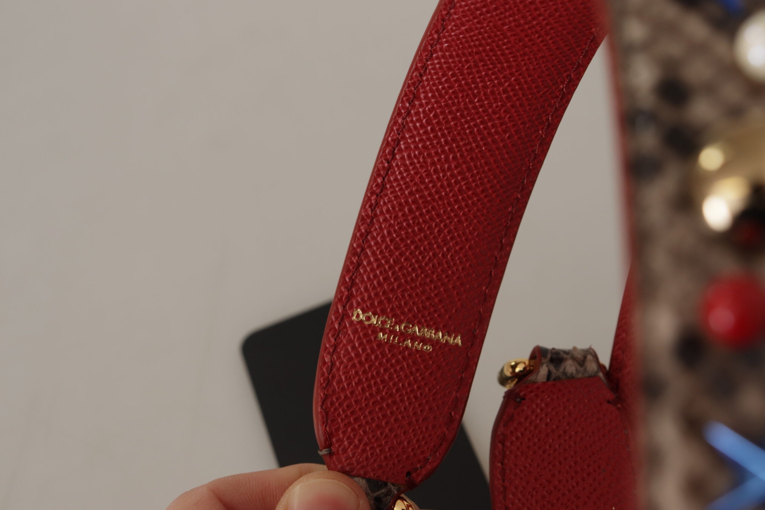 Brown Python Leather Studded Shoulder Strap Bag