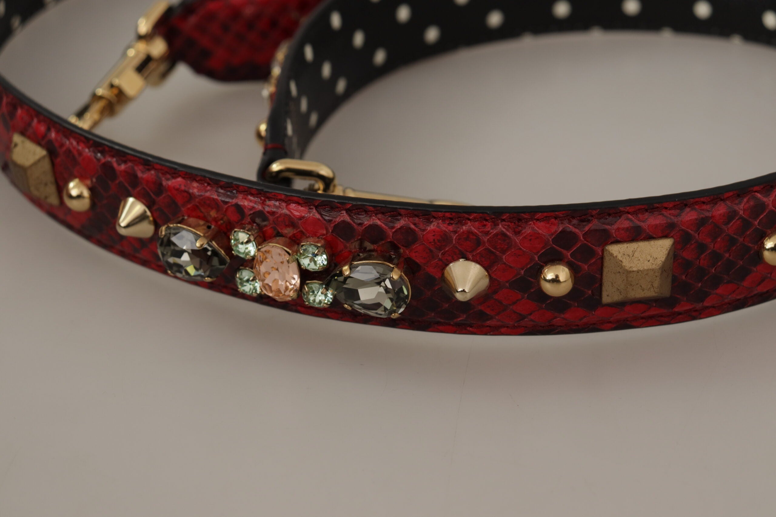 Red Python Leather Crystals Reversible Shoulder Strap Bag