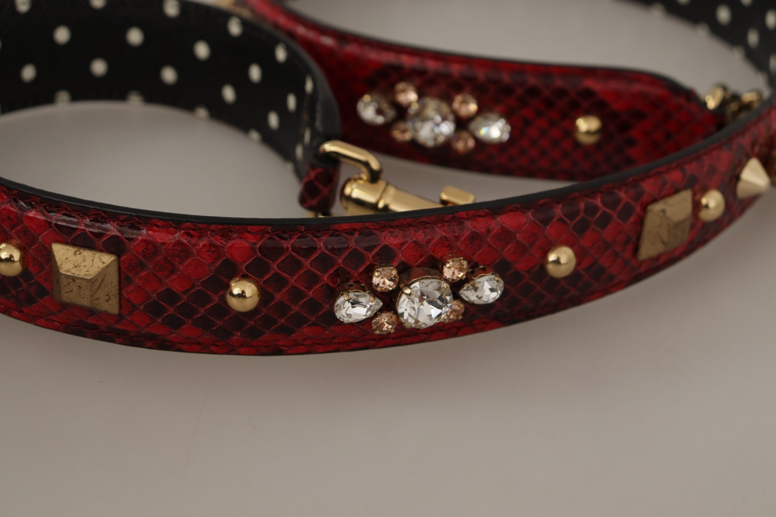 Red Python Leather Crystals Reversible Shoulder Strap Bag