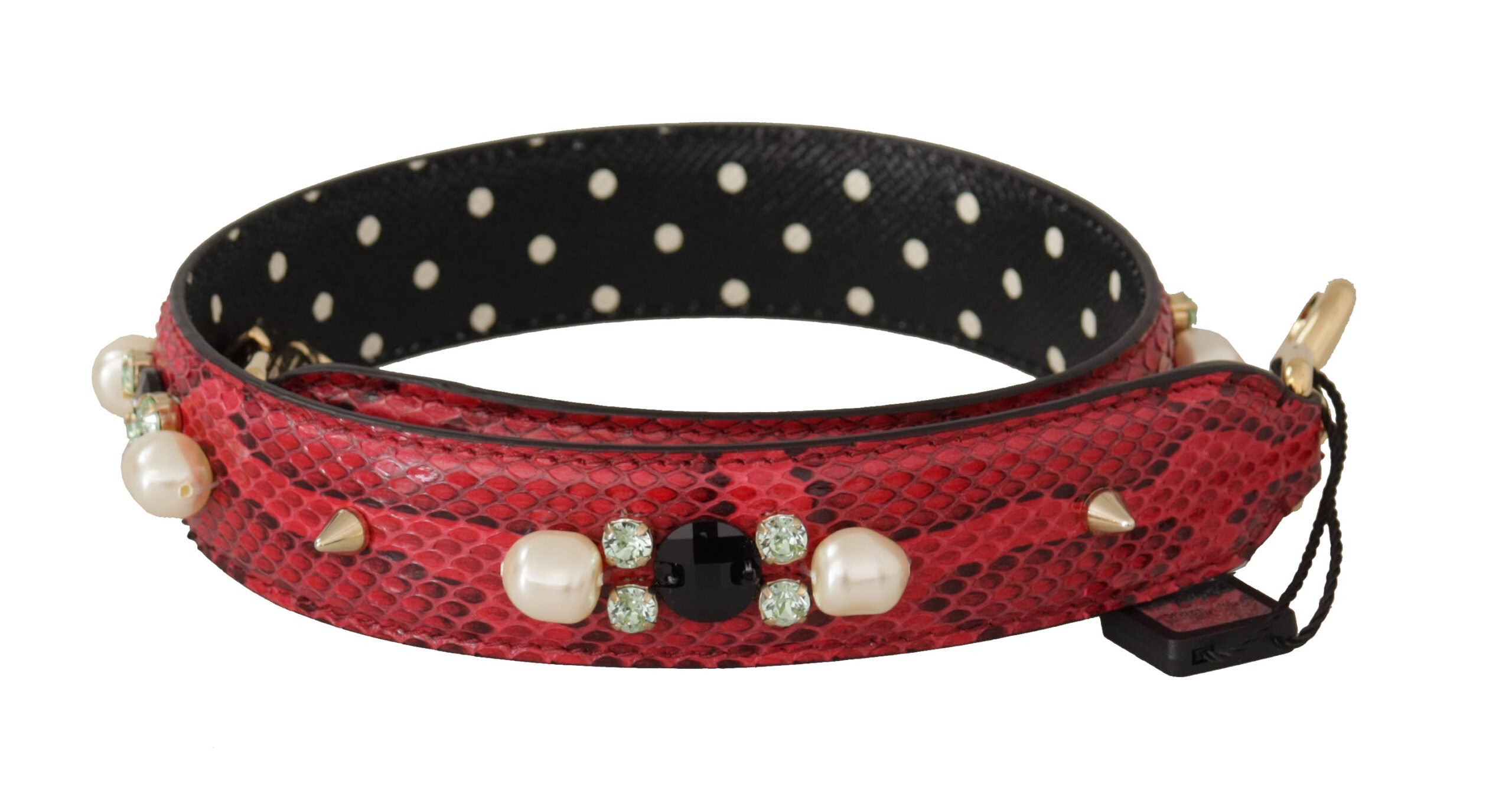 Red Python Leather Crystals Reversible Shoulder Strap Bag