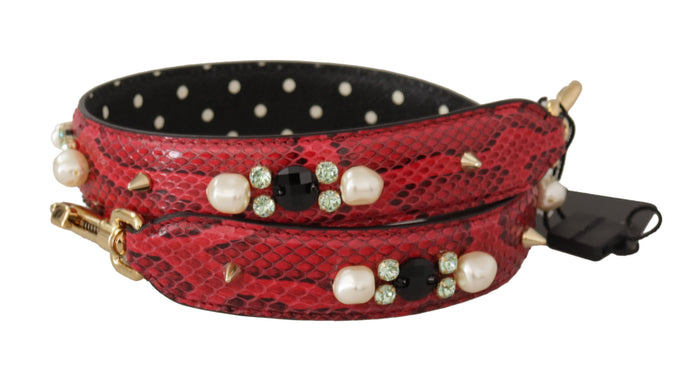 Red Python Leather Crystals Reversible Shoulder Strap Bag