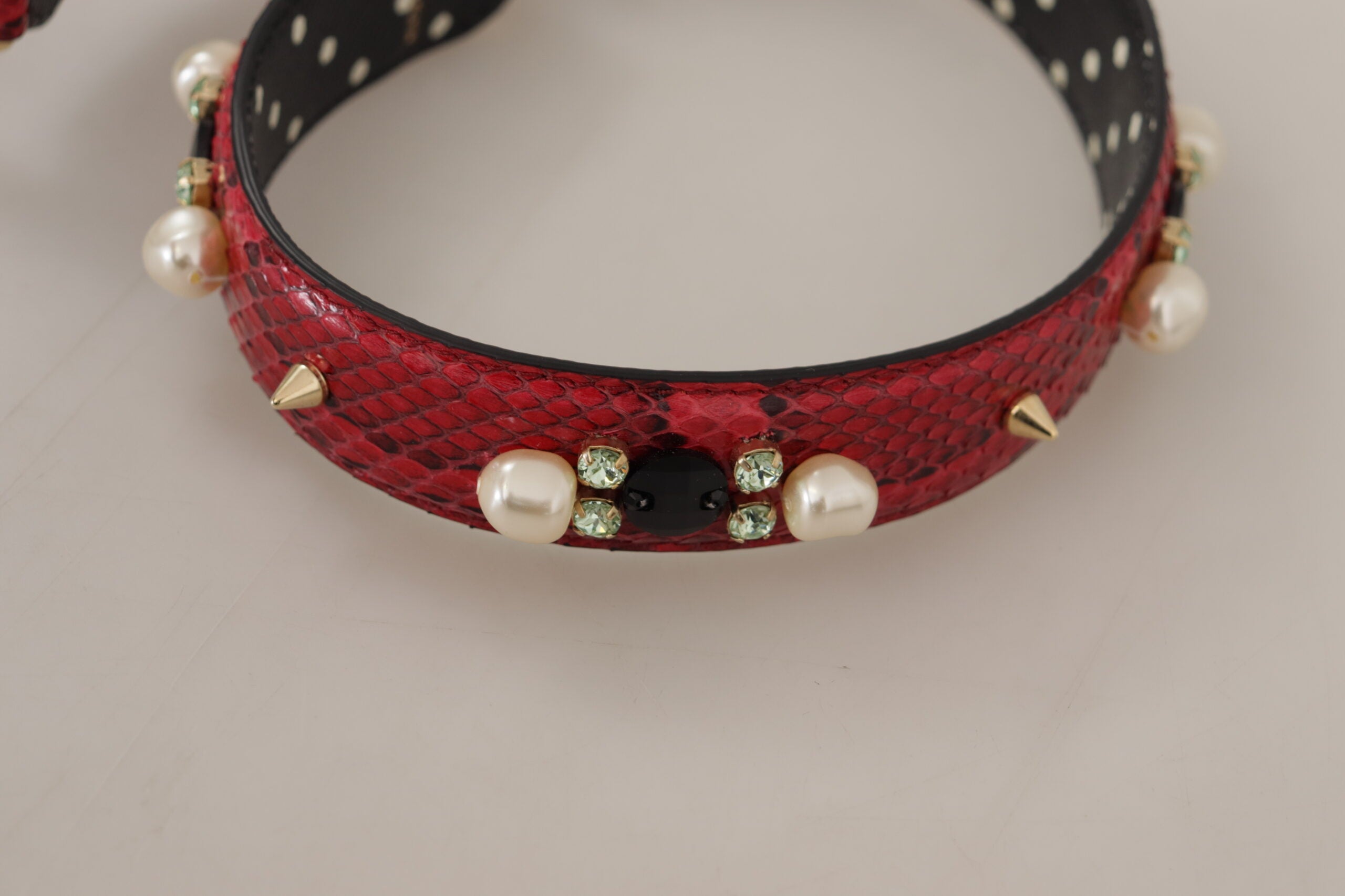 Red Python Leather Crystals Reversible Shoulder Strap Bag