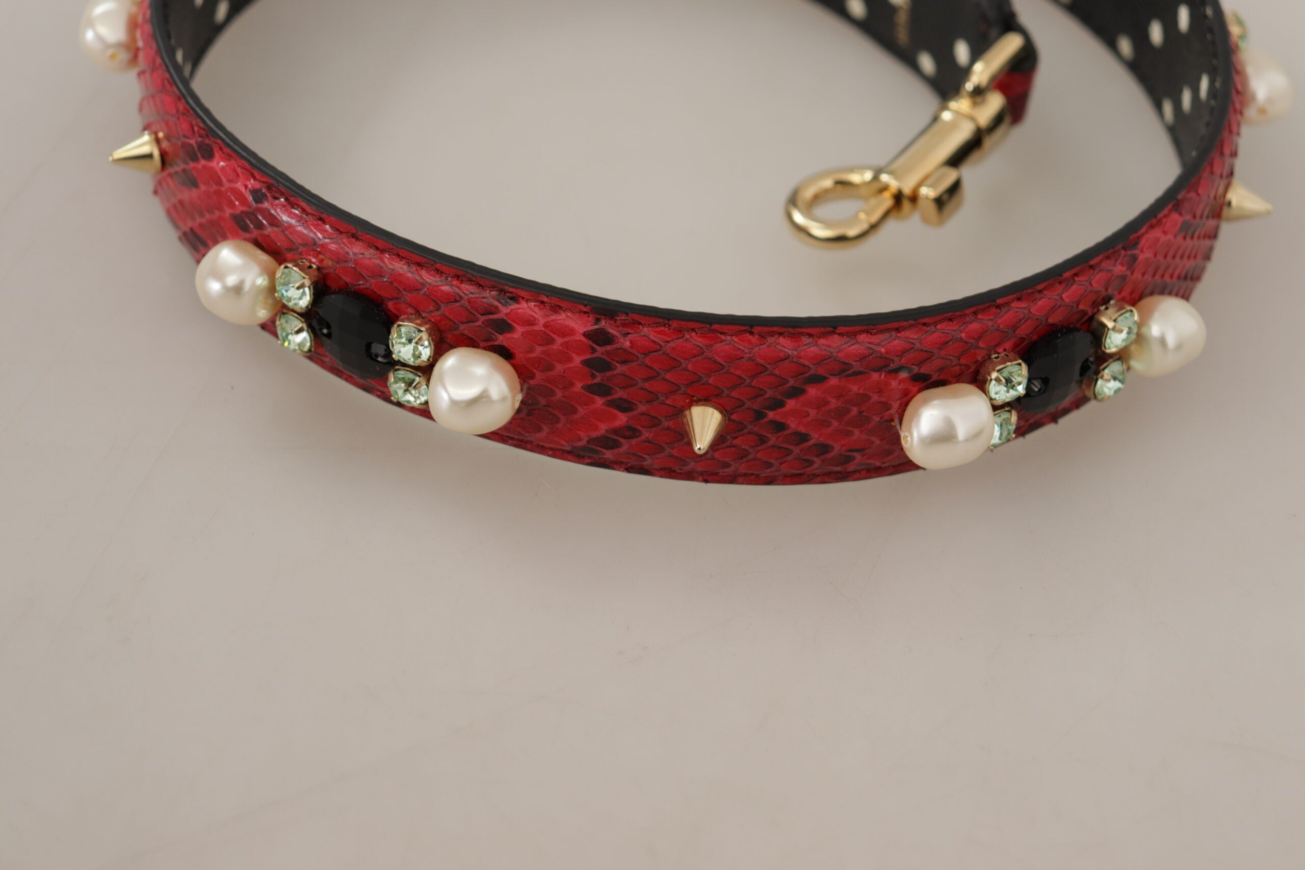 Red Python Leather Crystals Reversible Shoulder Strap Bag