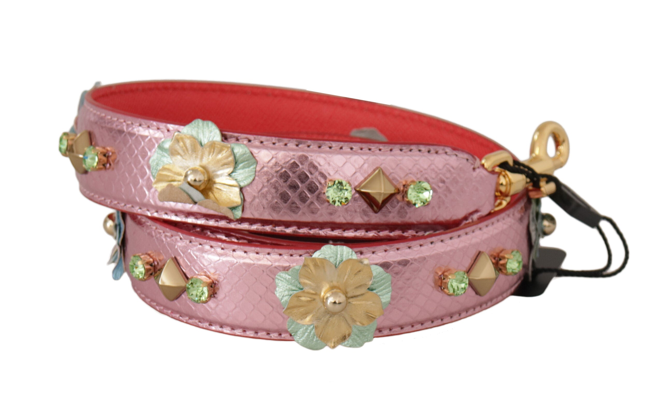 Metallic Pink Leather Studded Shoulder Strap Bag