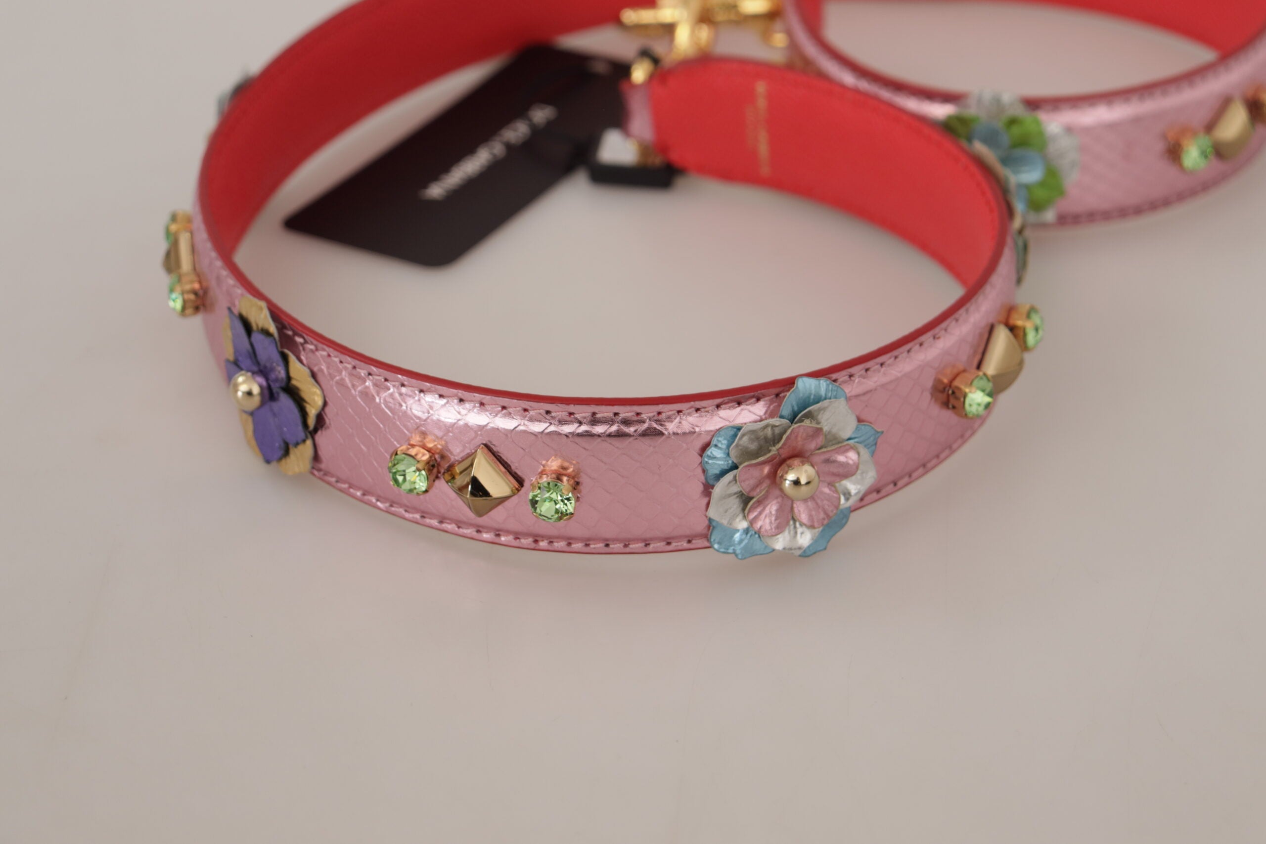 Metallic Pink Leather Studded Shoulder Strap Bag