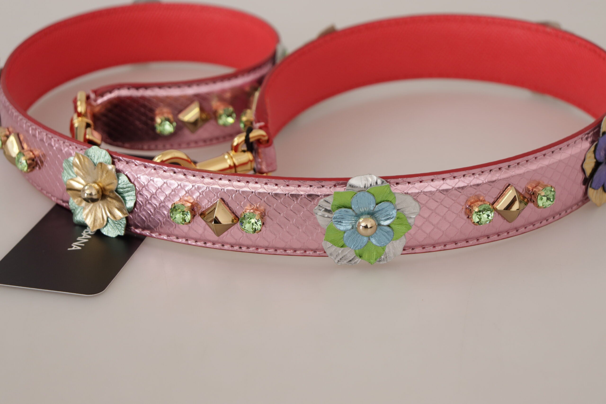 Metallic Pink Leather Studded Shoulder Strap Bag