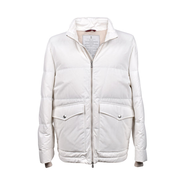Brunello Cucinelli Mens White Quilted Down Jacket Clothing