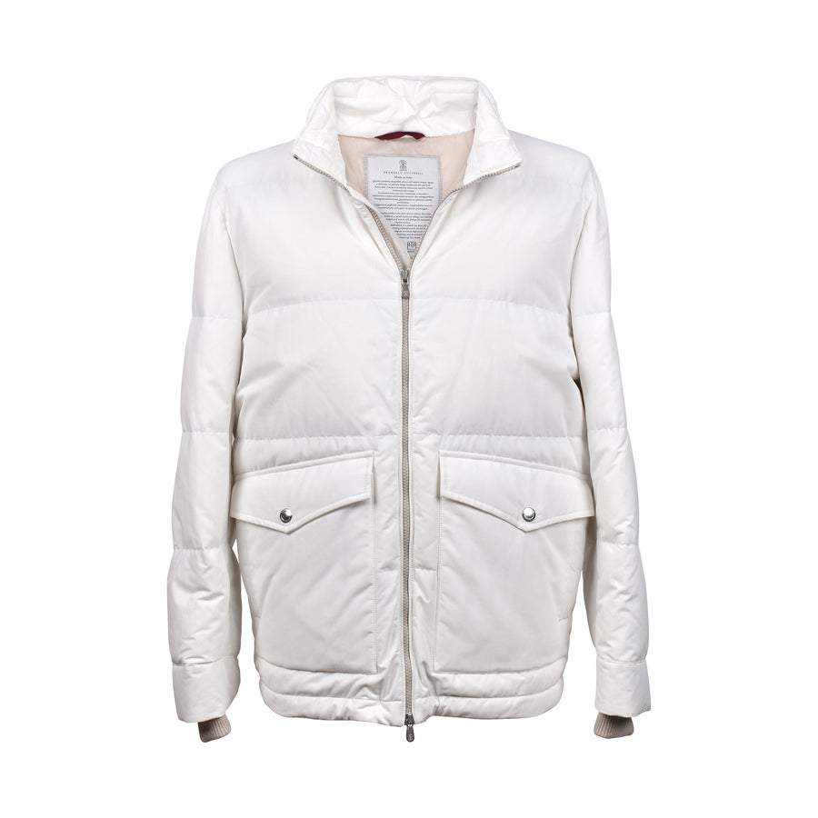 Brunello Cucinelli Mens White Quilted Down Jacket Clothing