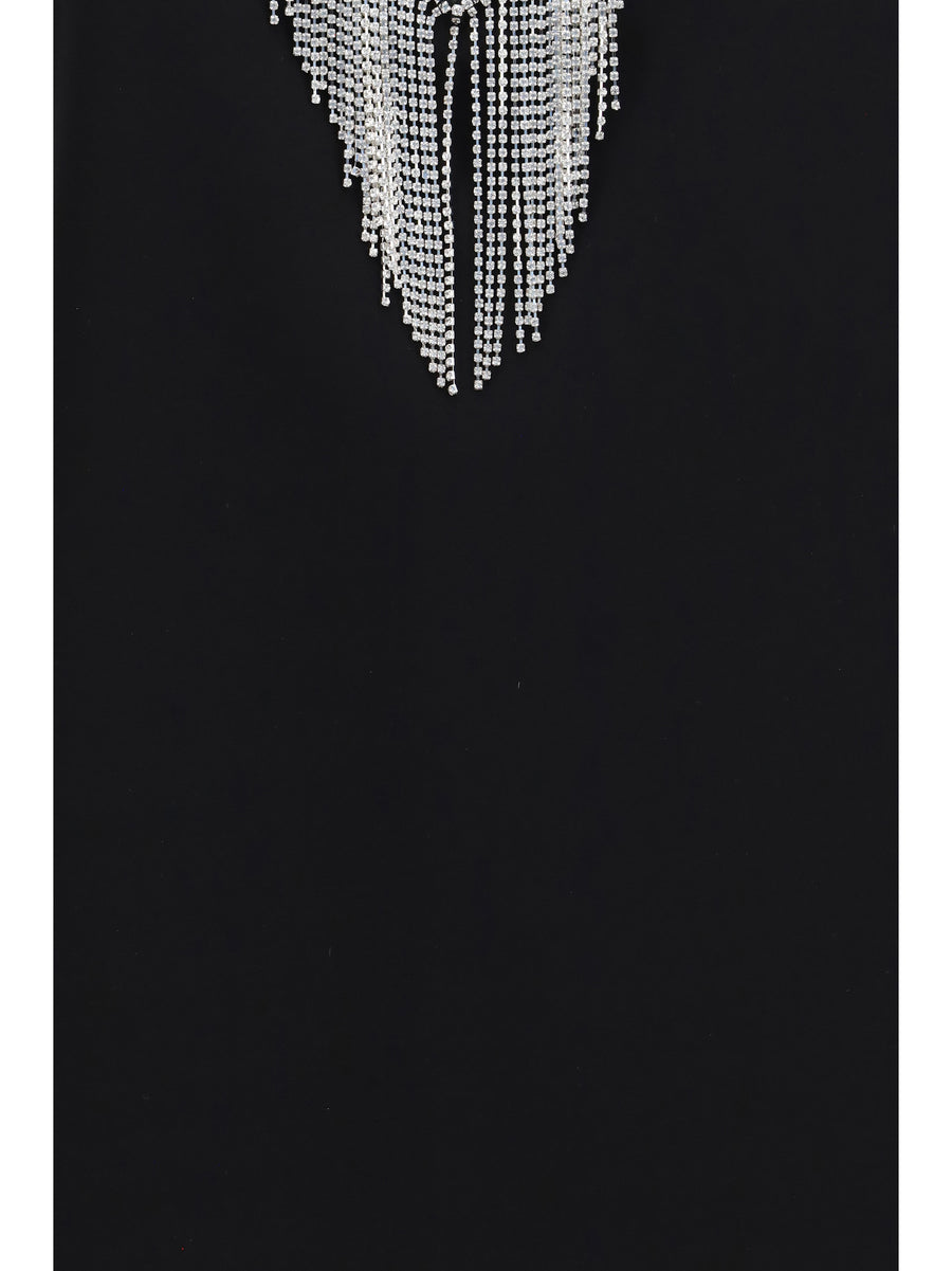 V-Neck Top Faglia With Crystals Black Polyester Tops